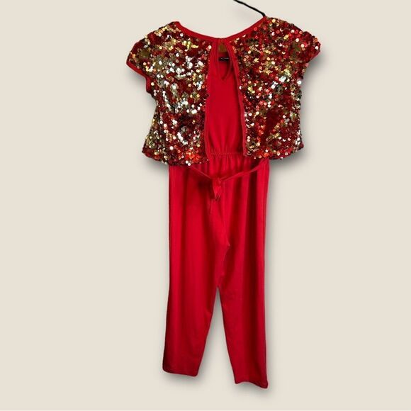 5 for $25🔥Girls Small (6/6X) Wonder Nation Red Sequined Jumpsuit - Picture 2 of 5